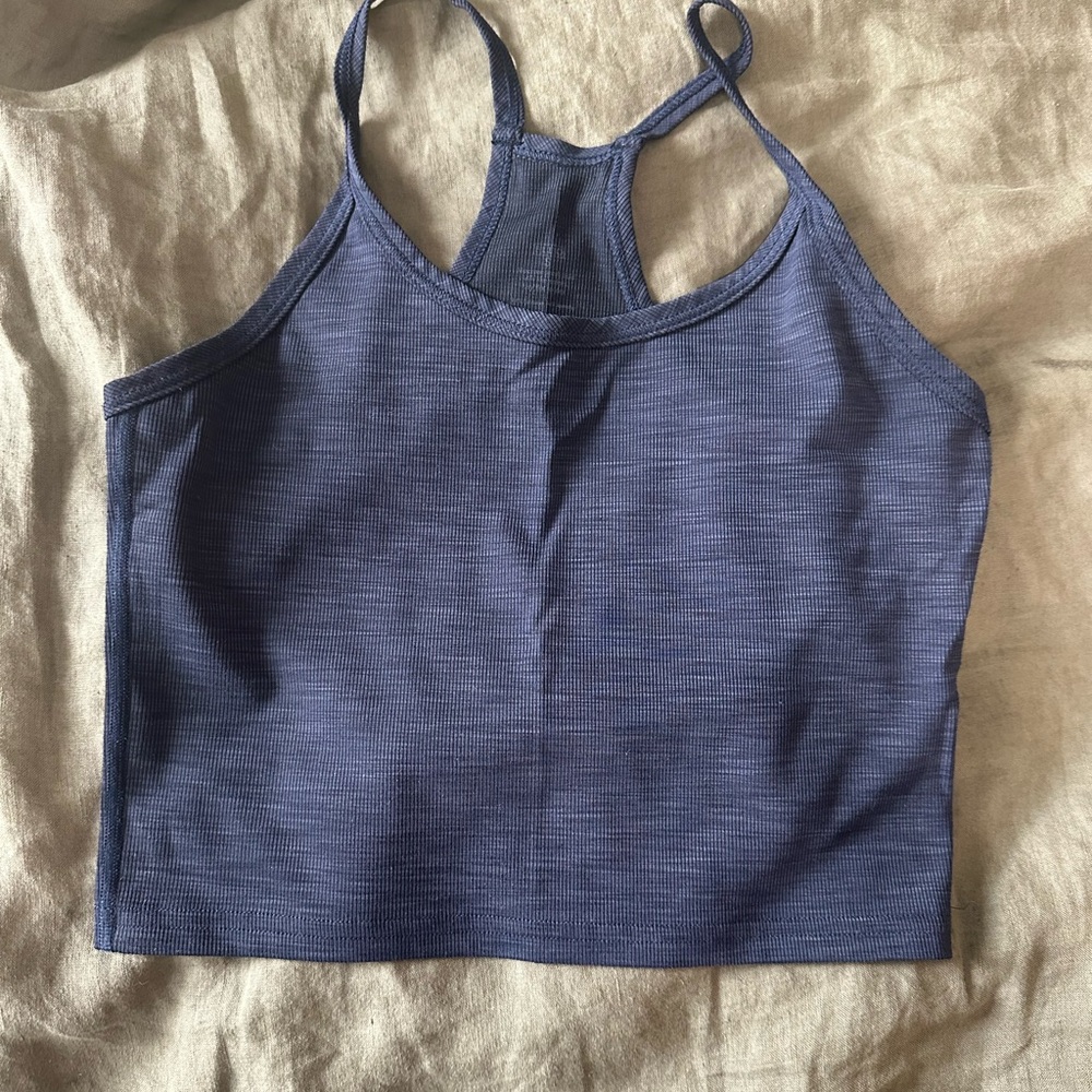 Fleo Navy Blue Ribbed Racerback Crop Tank